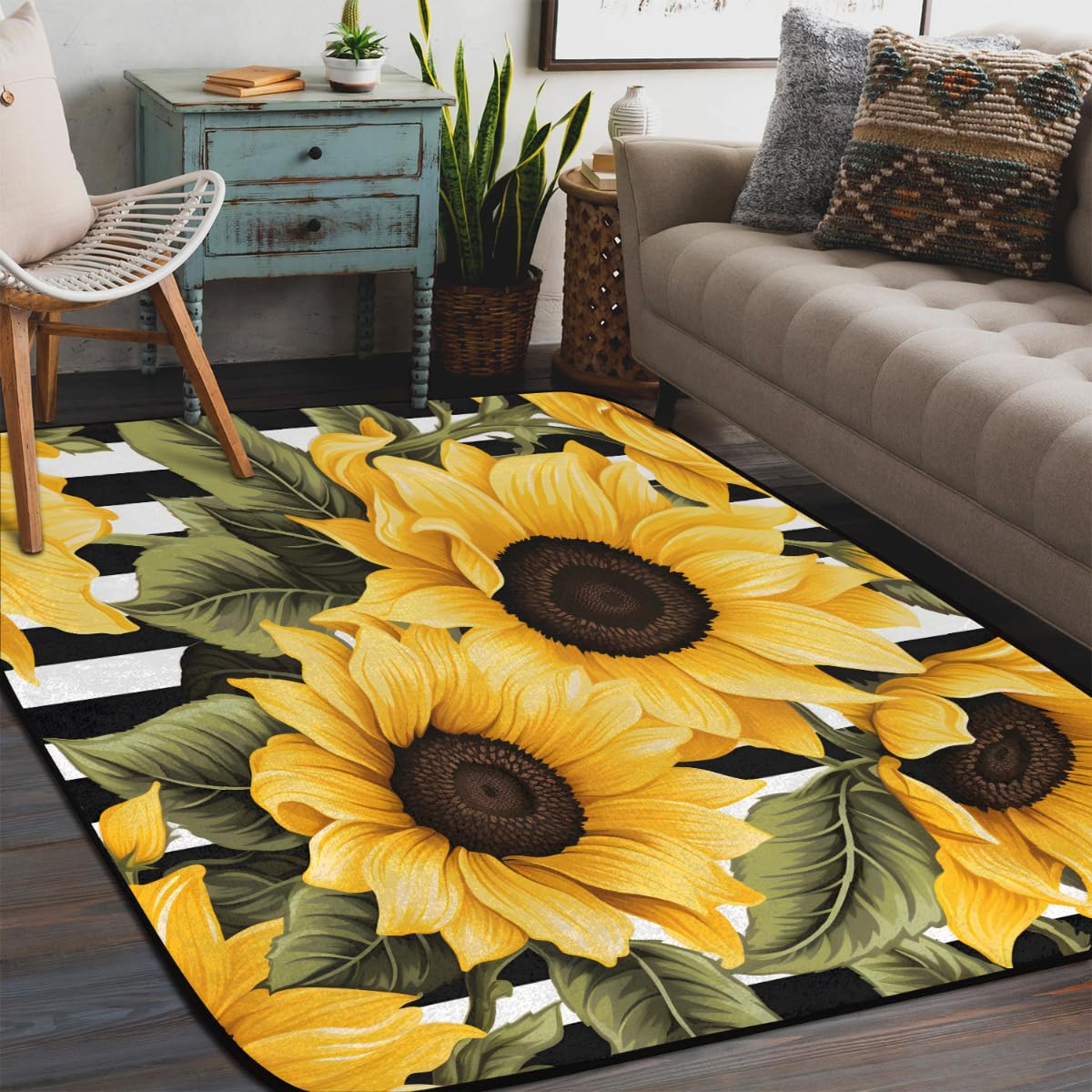 Amazon.com: Area Rug 4x6ft Sunflower Floral Rug, Floor Cover Mat